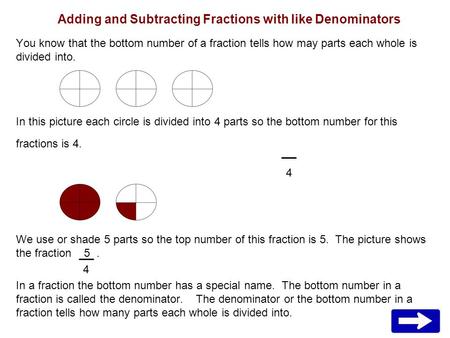 Adding and Subtracting Fractions with like Denominators