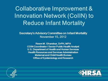 Secretary’s Advisory Committee on Infant Mortality November 15, 2012