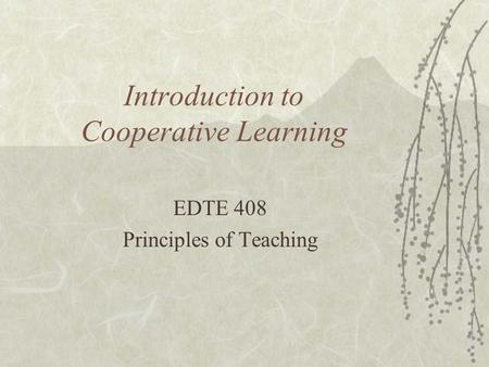 Introduction to Cooperative Learning