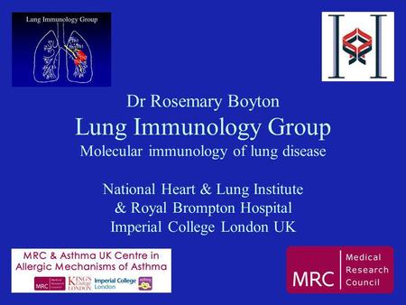 Dr Rosemary Boyton Lung Immunology Group Molecular immunology of lung disease National Heart & Lung Institute & Royal Brompton Hospital Imperial College.