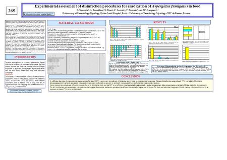 RESULTS MATERIAL and METHODS Experimental assessment of disinfection procedures for eradication of Aspergillus fumigatus in food L. Noussair 1, A. Bouakline.