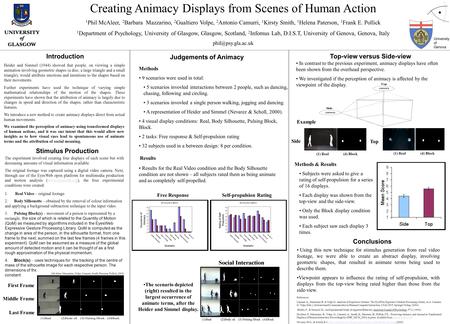 Methods 9 scenarios were used in total: 5 scenarios invovled interactions between 2 people, such as dancing, chasing, following and circling. 3 scenarios.