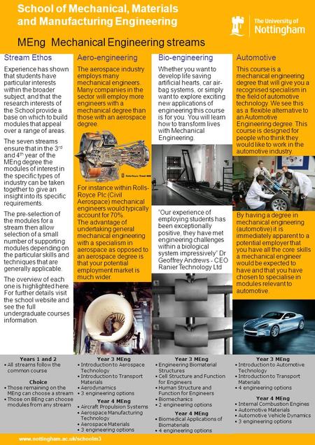 Www.nottingham.ac.uk/schoolm3 School of Mechanical, Materials and Manufacturing Engineering Automotive This course is a mechanical engineering degree that.