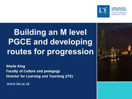 Building an M level PGCE and developing routes for progression Sheila King Faculty of Culture and pedagogy Director for Learning and Teaching (ITE)