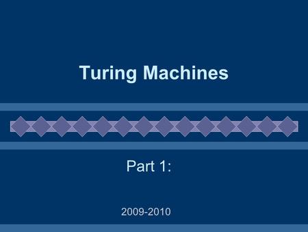 Turing Machines 2009-2010 Part 1:. 2 Church-Turing Thesis Part 1 An effective procedure is defined as: a procedure which can be broken down into simple.