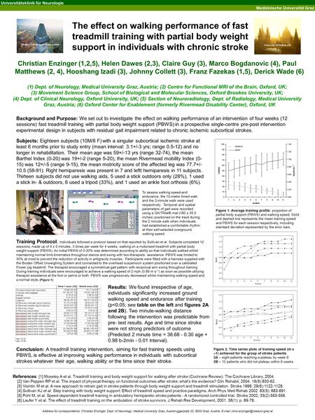 Universitätsklinik für Neurologie Medizinische Universität Graz The effect on walking performance of fast treadmill training with partial body weight support.