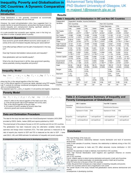 Inequality, Poverty and Globalisation in OIC Countries: A Dynamic Comparative Analysis Muhammad Tariq Majeed PhD Student University of Glasgow, UK