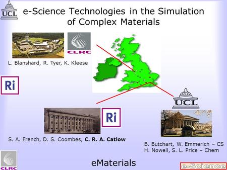 E-Science Technologies in the Simulation of Complex Materials L. Blanshard, R. Tyer, K. Kleese S. A. French, D. S. Coombes, C. R. A. Catlow B. Butchart,