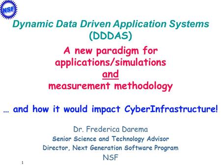 Dynamic Data Driven Application Systems (DDDAS) A new paradigm for