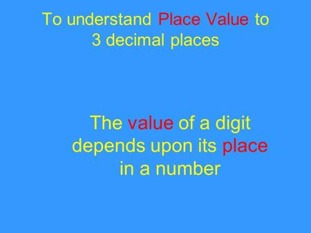 To understand Place Value to 3 decimal places