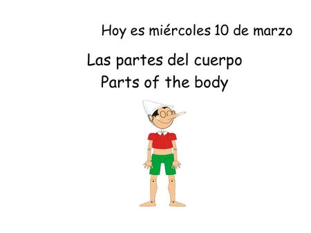 Hoy es miércoles 10 de marzo Las partes del cuerpo Parts of the body.