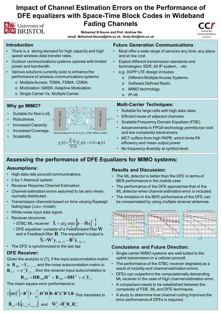 Impact of Channel Estimation Errors on the Performance of DFE equalizers with Space-Time Block Codes in Wideband Fading Channels Mohamed B Noune and Prof.