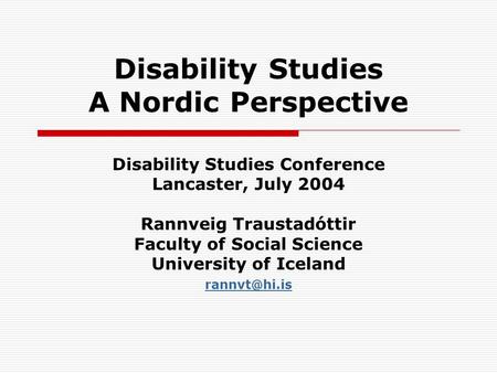 Disability Studies A Nordic Perspective