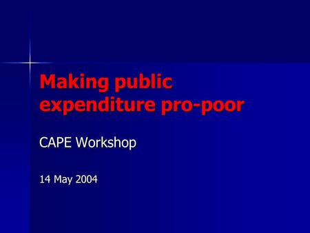 Making public expenditure pro-poor CAPE Workshop 14 May 2004.