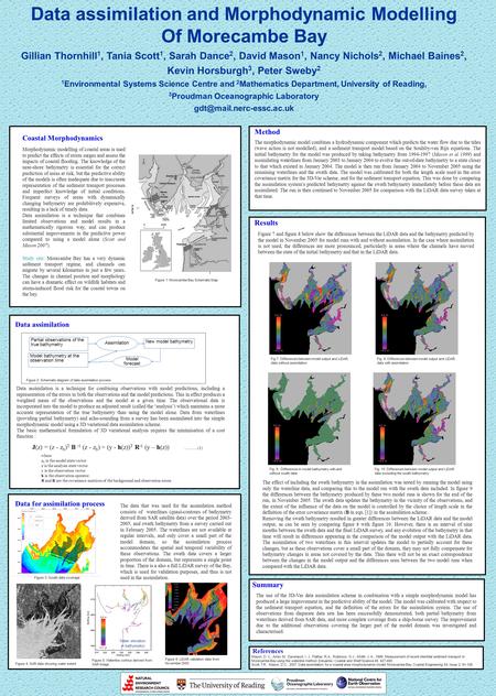 Data assimilation and Morphodynamic Modelling Of Morecambe Bay Gillian Thornhill 1, Tania Scott 1, Sarah Dance 2, David Mason 1, Nancy Nichols 2, Michael.