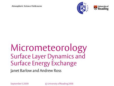 Micrometeorology Surface Layer Dynamics and Surface Energy Exchange