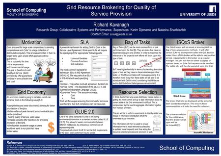 School of Computing FACULTY OF ENGINEERING Richard Kavanagh Research Group: Collaborative Systems and Performance, Supervisors: Karim Djemame and Natasha.