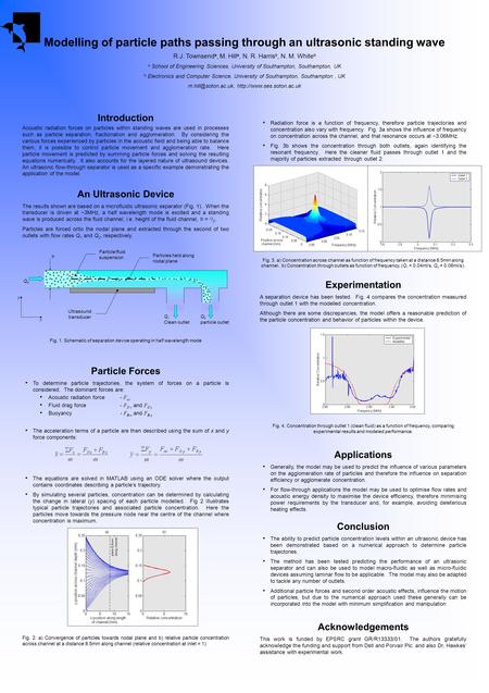 Introduction Acoustic radiation forces on particles within standing waves are used in processes such as particle separation, fractionation and agglomeration.