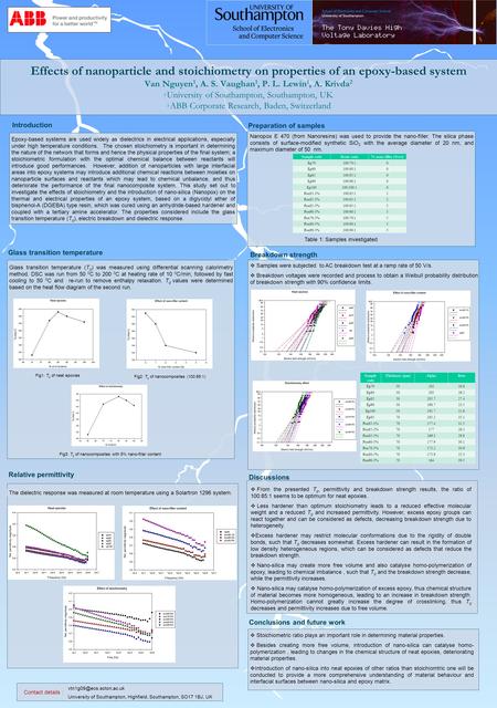 Effects of nanoparticle and stoichiometry on properties of an epoxy-based system Van Nguyen 1, A. S. Vaughan 1, P. L. Lewin 1, A. Krivda 2 1 University.