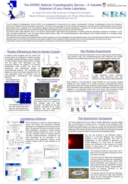 120K293K 395K S.J. Coles a, P.N. Horton a, M.B. Hursthouse a, W. Clegg b & R.W. Harrington b. a School of Chemistry, University of Southampton, UK.; b.