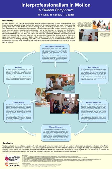 Interprofessionalism in Motion A Student Perspective M. Yeung, N. Soobul, T. Coulter REFERENCES: [1] Coopman, S. J. Democracy, performance, and outcomes.