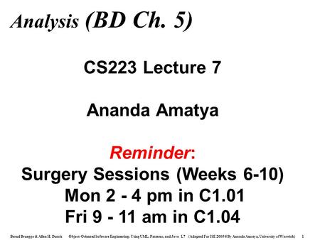 Surgery Sessions (Weeks 6-10)