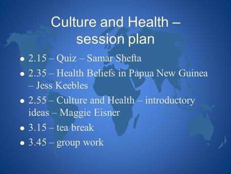 Culture and Health – session plan