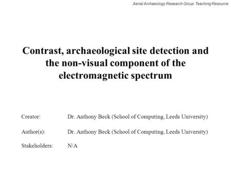 Creator:		Dr. Anthony Beck (School of Computing, Leeds University)