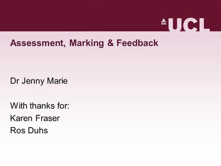 Assessment, Marking & Feedback