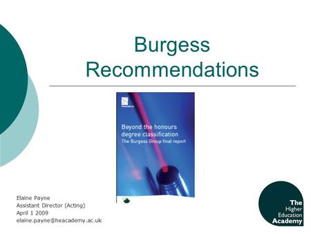 Burgess Recommendations Elaine Payne Assistant Director (Acting) April 1 2009