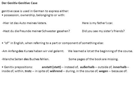 Der Genitiv-Genitive Case