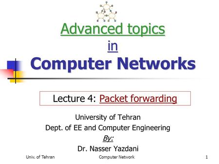 Univ. of TehranComputer Network1 Advanced topics in Computer Networks University of Tehran Dept. of EE and Computer Engineering By: Dr. Nasser Yazdani.