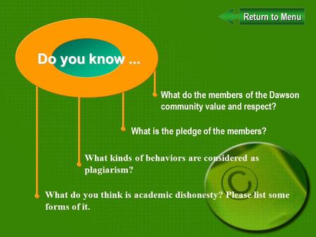 What do the members of the Dawson community value and respect? Do you know... What is the pledge of the members? Return to Menu Return to Menu What kinds.