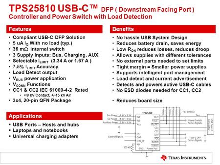 Features Benefits Compliant USB-C DFP Solution