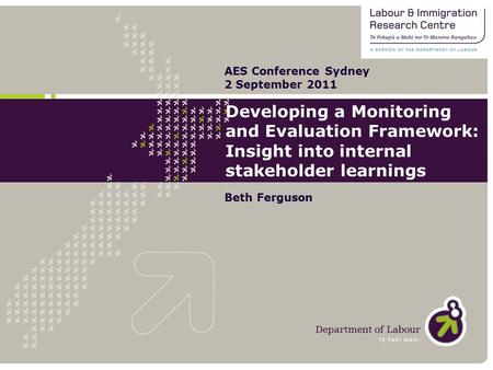 Developing a Monitoring and Evaluation Framework: Insight into internal stakeholder learnings Beth Ferguson AES Conference Sydney 2 September 2011.