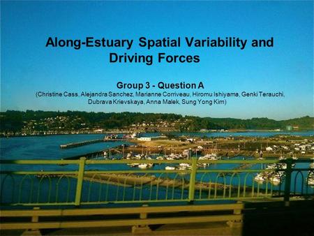 Along-Estuary Spatial Variability and Driving Forces Group 3 - Question A (Christine Cass, Alejandra Sanchez, Marianne Corriveau, Hiromu Ishiyama, Genki.