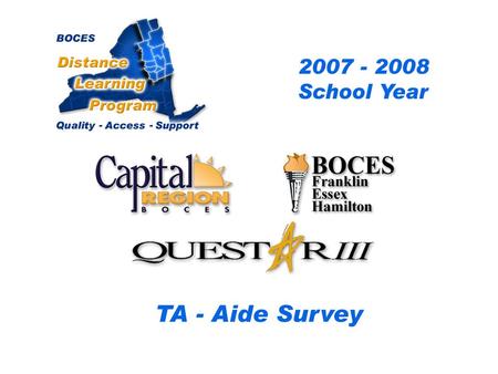 CRB/FEH/Questar III Distance Learning Project DL Aide - Assistant Survey 2007 – 2008 School Year... BOCES Distance Learning Program Quality Access Support.