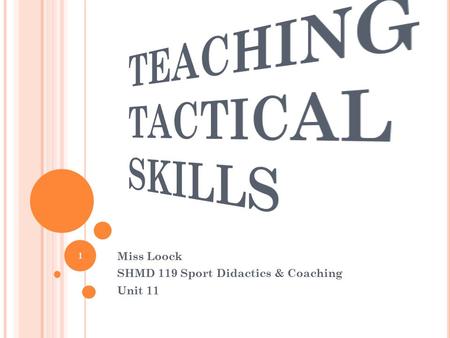 Miss Loock SHMD 119 Sport Didactics & Coaching Unit 11 1.