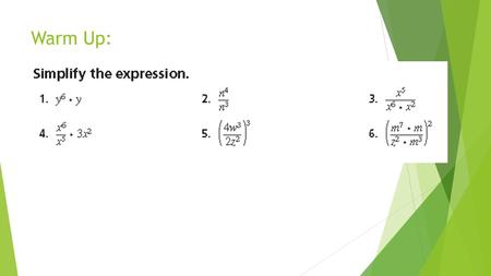 Warm Up:. 5.1 Notes: nth Roots and Rational Exponents.