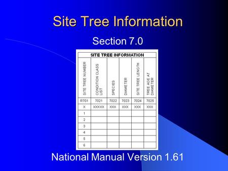 Site Tree Information National Manual Version 1.61 Section 7.0.