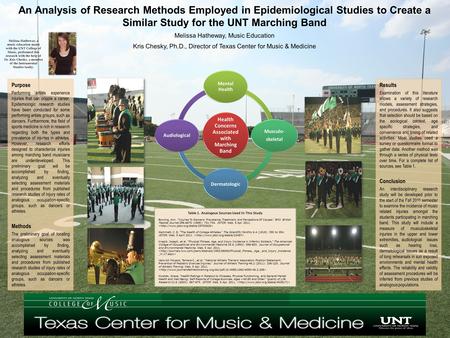 An Analysis of Research Methods Employed in Epidemiological Studies to Create a Similar Study for the UNT Marching Band Melissa Hatheway, Music Education.