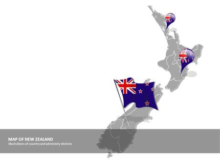 MAP OF NEW ZEALAND Illustrations of country and administry districts.