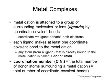 TM I-Intro to Complexes