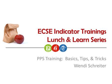 ECSE Indicator Trainings Lunch & Learn Series PPS Training: Basics, Tips, & Tricks Wendi Schreiter.