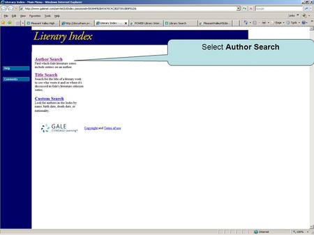 Select Author Search. Choose Start of Last Name Enter your author’s name: Last name, First name.