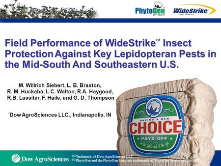 Field Performance of WideStrike Insect Protection Against Key Lepidopteran Pests in the Mid-South And Southeastern U.S. M. Willrich Siebert, L. B. Braxton,