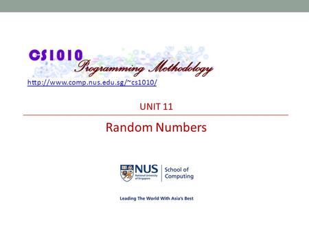 UNIT 11 Random Numbers.