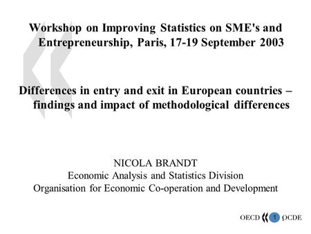 1 1 Workshop on Improving Statistics on SME's and Entrepreneurship, Paris, 17-19 September 2003 Differences in entry and exit in European countries – findings.