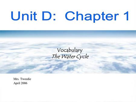 Mrs. Tweedie April 2006 Vocabulary The Water Cycle.