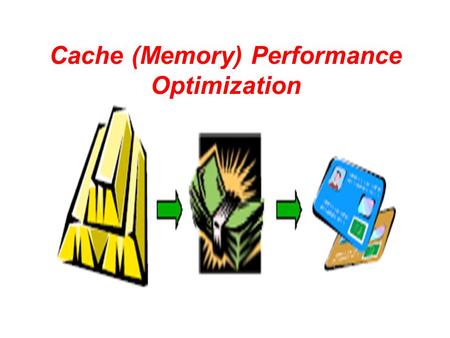 Cache (Memory) Performance Optimization. Average memory access time = Hit time + Miss rate x Miss penalty To improve performance: reduce the miss rate.